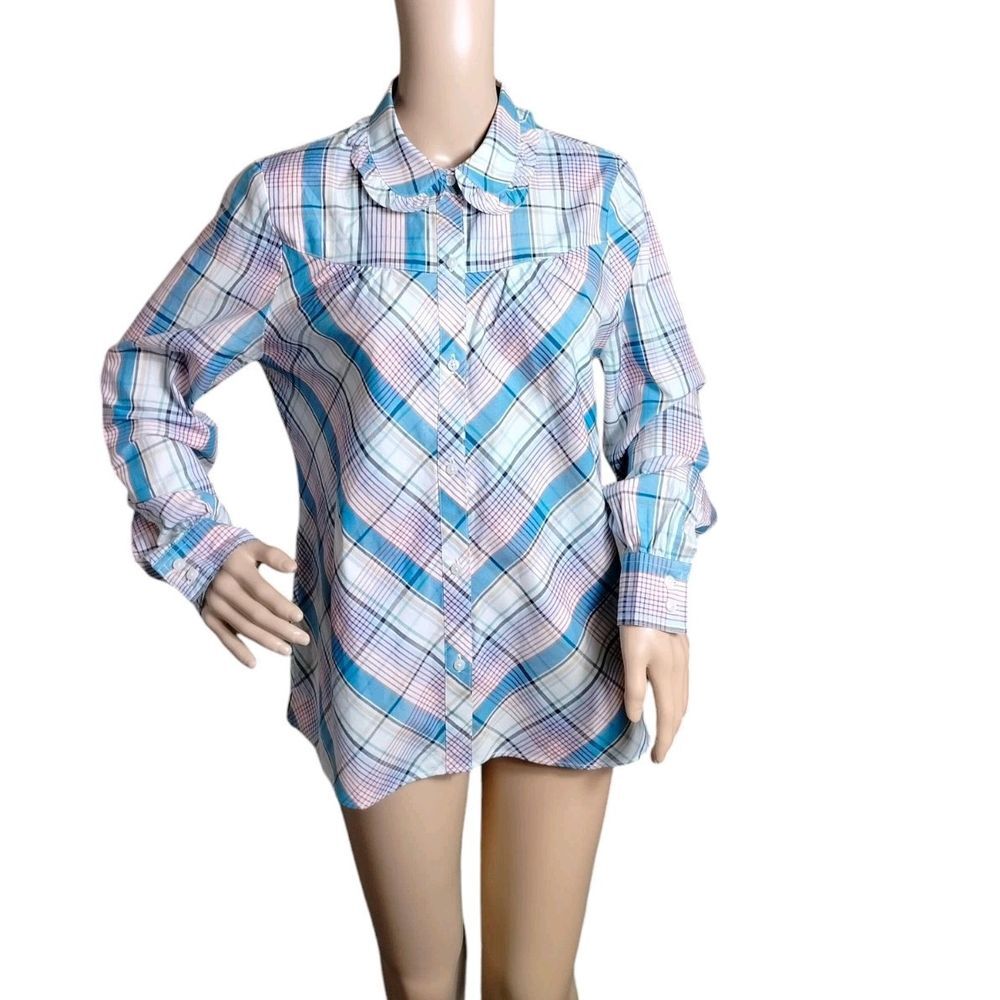 Untuckit Margot Blouse‎ Woman's Medium Multicolored Ruffle Collar Cottagecore